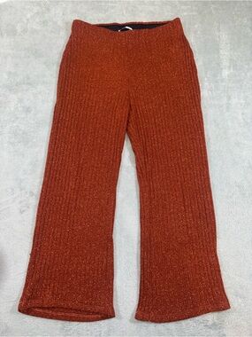 Zara TRF Rust Orange Sparkly Rib Knit Wide Leg Lounge Pants Size M